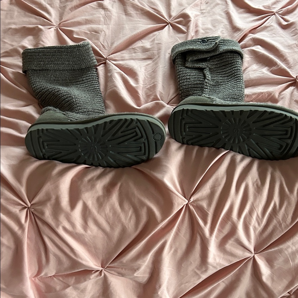 Gray Knit Fold-Over Boots